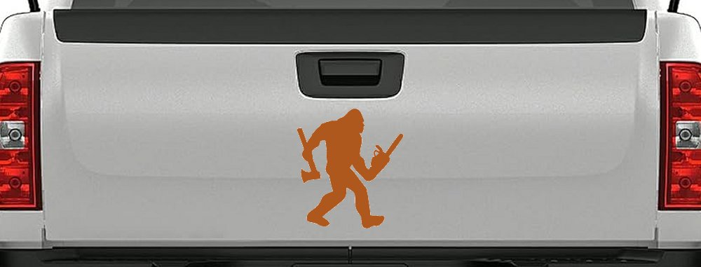 Bigfoot Lumberjack Logger with Axe and Chainsaw Funny Car or Truck Window Decal Sticker (Nut Brown)