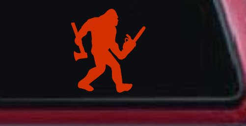 Bigfoot Lumberjack Logger with Axe and Chainsaw Funny Car or Truck Window Decal Sticker
