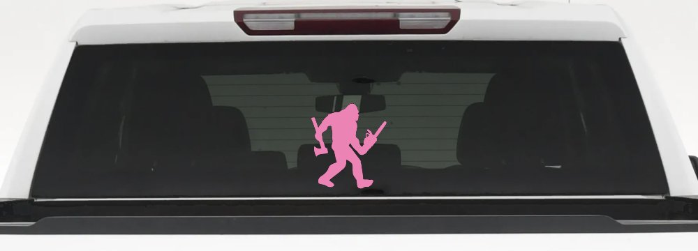 Bigfoot Lumberjack Logger with Axe and Chainsaw Funny Car or Truck Window Decal Sticker