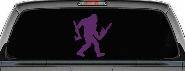 Bigfoot Lumberjack Logger with Axe and Chainsaw Funny Car or Truck Window Decal Sticker