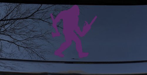 Bigfoot Lumberjack Logger with Axe and Chainsaw Funny Car or Truck Window Decal Sticker
