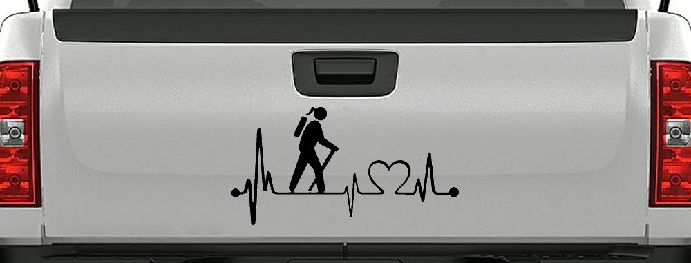 Girl Hiker Heartbeat Lifeline Monitor Hiking Camper Camping Car or Truck Window Decal Sticker