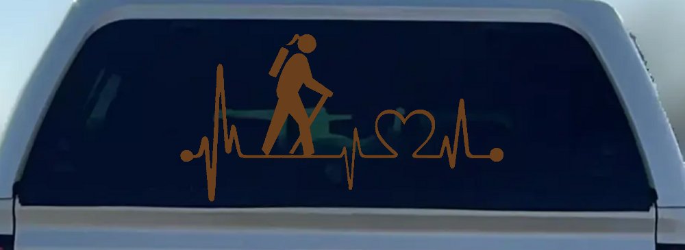 Girl Hiker Heartbeat Lifeline Monitor Hiking Camper Camping Car or Truck Window Vinyl Decal Sticker (Copper)