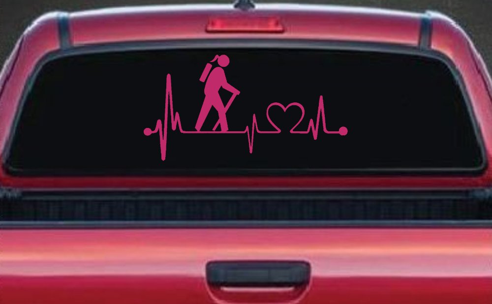 Girl Hiker Heartbeat Lifeline Monitor Hiking Camper Camping Car or Truck Window Decal Sticker