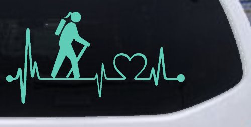 Girl Hiker Heartbeat Lifeline Monitor Hiking Camper Camping Car or Truck Window Decal Sticker
