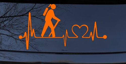 Girl Hiker Heartbeat Lifeline Monitor Hiking Camper Camping Car or Truck Window Decal Sticker