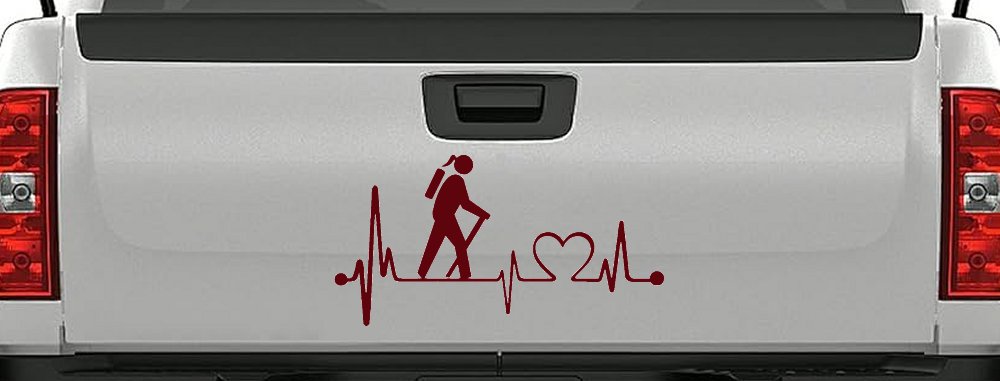 Girl Hiker Heartbeat Lifeline Monitor Hiking Camper Camping Car or Truck Window Decal Sticker