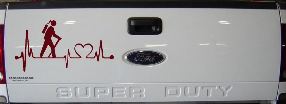 Girl Hiker Heartbeat Lifeline Monitor Hiking Camper Camping Car or Truck Window Vinyl Decal Sticker (Purple Red)