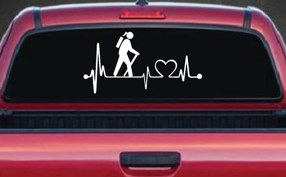 Girl Hiker Heartbeat Lifeline Monitor Hiking Camper Camping Car or Truck Window Decal Sticker