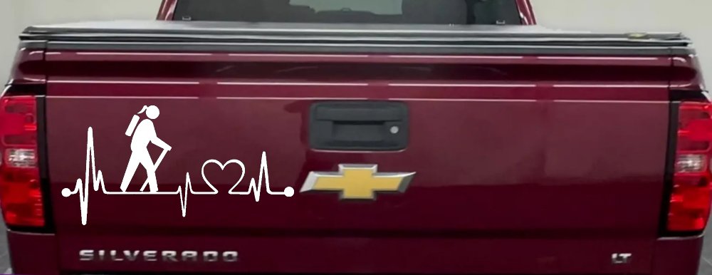 Girl Hiker Heartbeat Lifeline Monitor Hiking Camper Camping Car or Truck Window Decal Sticker