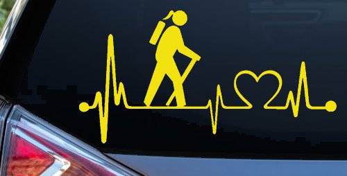 Girl Hiker Heartbeat Lifeline Monitor Hiking Camper Camping Car or Truck Window Decal Sticker