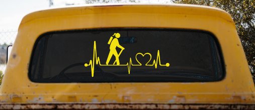 Girl Hiker Heartbeat Lifeline Monitor Hiking Camper Camping Car or Truck Window Decal Sticker (Yellow)