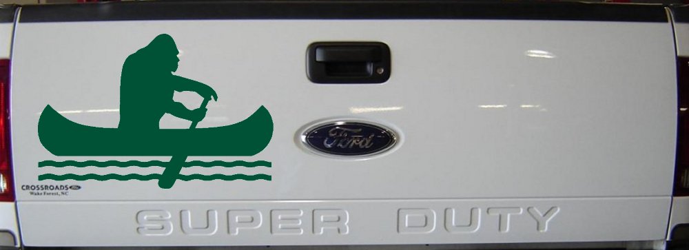 Bigfoot Sasquatch Canoe Funny Car or Truck Window Vinyl Decal Sticker (Dark Green)