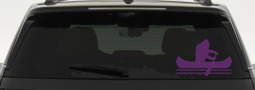 Bigfoot Sasquatch Canoe Funny Car or Truck Window Decal Sticker (Violet)