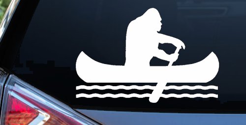 Bigfoot Sasquatch Canoe Funny Car or Truck Window Decal Sticker (White)