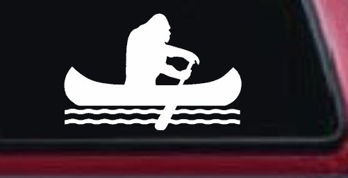 Bigfoot Sasquatch Canoe Funny Car or Truck Window Vinyl Decal Sticker (White)