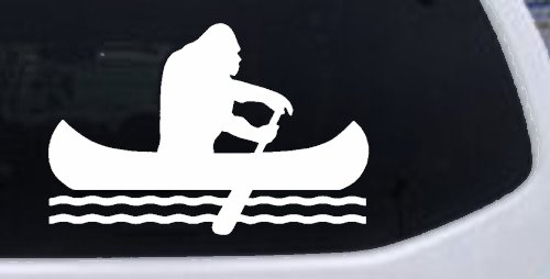 Bigfoot Sasquatch Canoe Funny Car or Truck Window Decal Sticker (White)