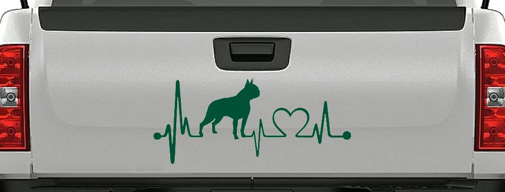 Boston Terrier Heartbeat Lifeline Monitor Dog Animals Car or Truck Window Decal Sticker (Dark Green)