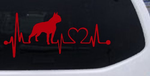 Boston Terrier Heartbeat Lifeline Monitor Dog Animals Car or Truck Window Decal Sticker (Red)