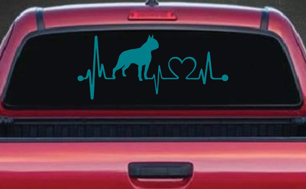 Boston Terrier Heartbeat Lifeline Monitor Dog Animals Car or Truck Window Decal Sticker (Turquoise Blue)