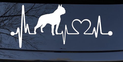 Boston Terrier Heartbeat Lifeline Monitor Dog Animals Car or Truck Window Decal Sticker (White)