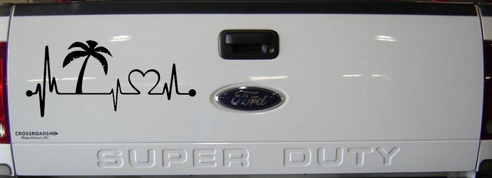 Palm Tree Beach Heartbeat Lifeline Vacation Car or Truck Window Vinyl Decal Sticker (Black)