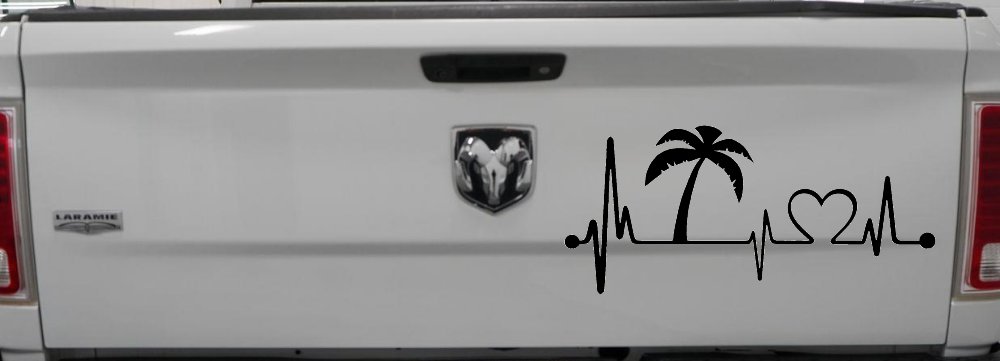 Palm Tree Beach Heartbeat Lifeline Vacation Car or Truck Window Vinyl Decal Sticker (Black)