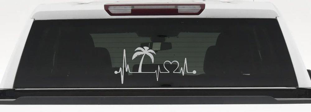 Palm Tree Beach Heartbeat Lifeline Vacation Car or Truck Window Decal Sticker