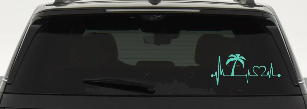 Palm Tree Beach Heartbeat Lifeline Vacation Car or Truck Window Decal Sticker (Mint)
