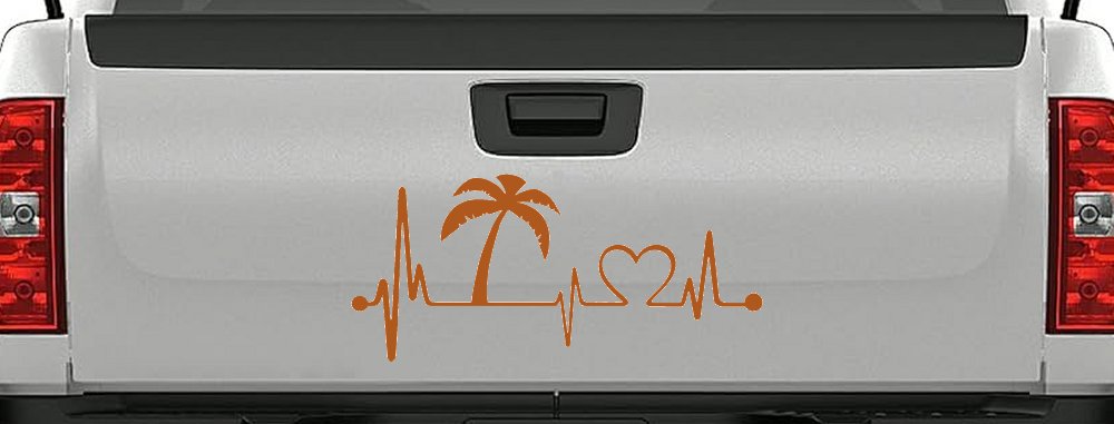 Palm Tree Beach Heartbeat Lifeline Vacation Car or Truck Window Decal Sticker