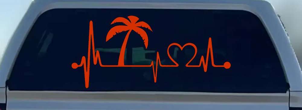 Palm Tree Beach Heartbeat Lifeline Vacation Car or Truck Window Decal Sticker