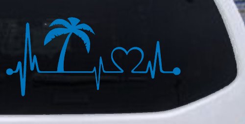 Palm Tree Beach Heartbeat Lifeline Vacation Car or Truck Window Decal Sticker