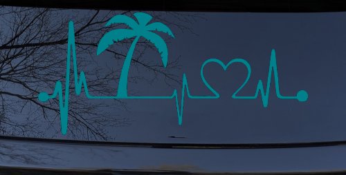 Palm Tree Beach Heartbeat Lifeline Vacation Car or Truck Window Decal Sticker