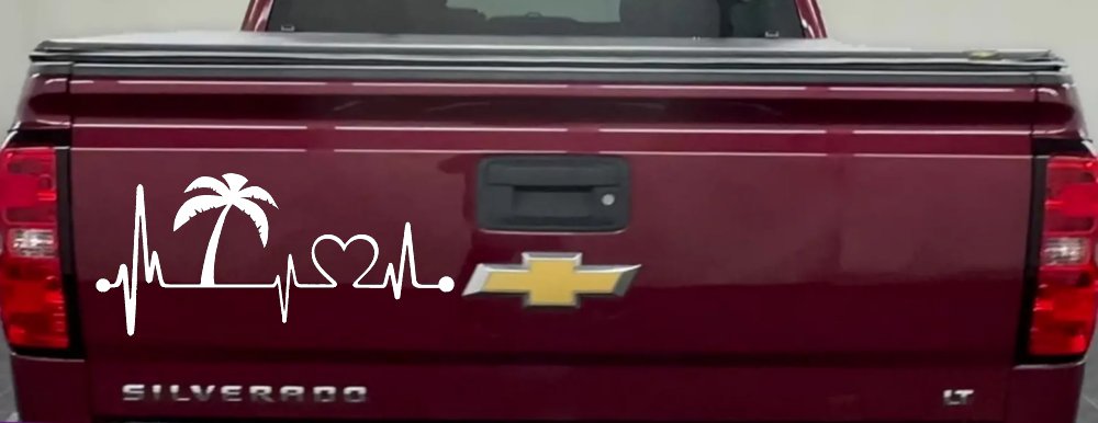 Palm Tree Beach Heartbeat Lifeline Vacation Car or Truck Window Decal Sticker