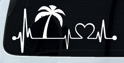 Palm Tree Beach Heartbeat Lifeline Vacation Car or Truck Window Decal Sticker