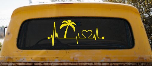 Palm Tree Beach Heartbeat Lifeline Vacation Car or Truck Window Vinyl Decal Sticker (Yellow)