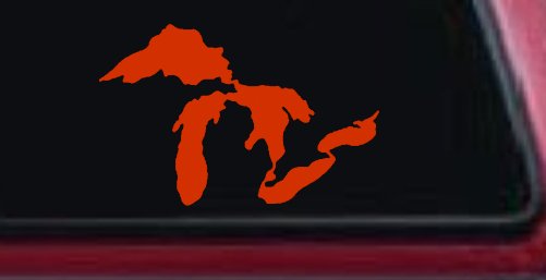 Great Lakes Car or Truck Window Decal Sticker (Orange Red)