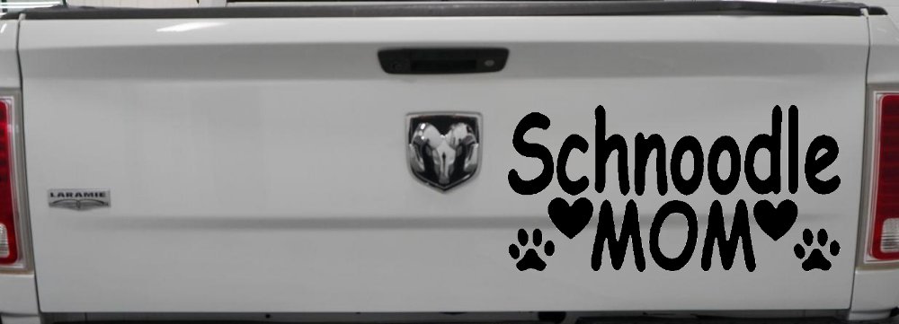 Schnoodle Mom with Dog Paw Prints Car or Truck Window Decal Sticker (Black)