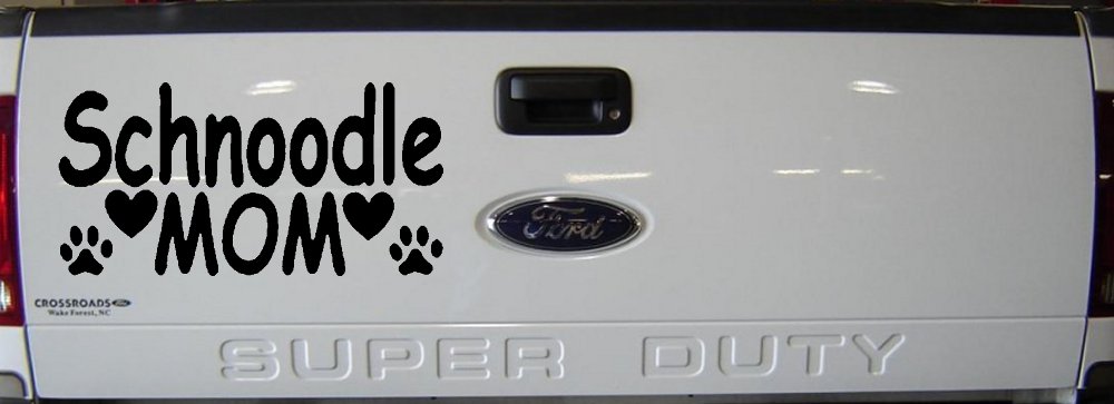 Schnoodle Mom with Dog Paw Prints Car or Truck Window Decal Sticker (Black)