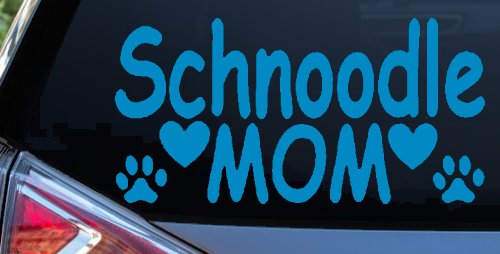 Schnoodle Mom with Dog Paw Prints Car or Truck Window Decal Sticker (Blue)