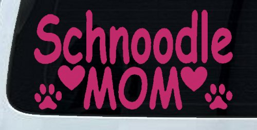 Schnoodle Mom with Dog Paw Prints Car or Truck Window Decal Sticker (Hot Pink)