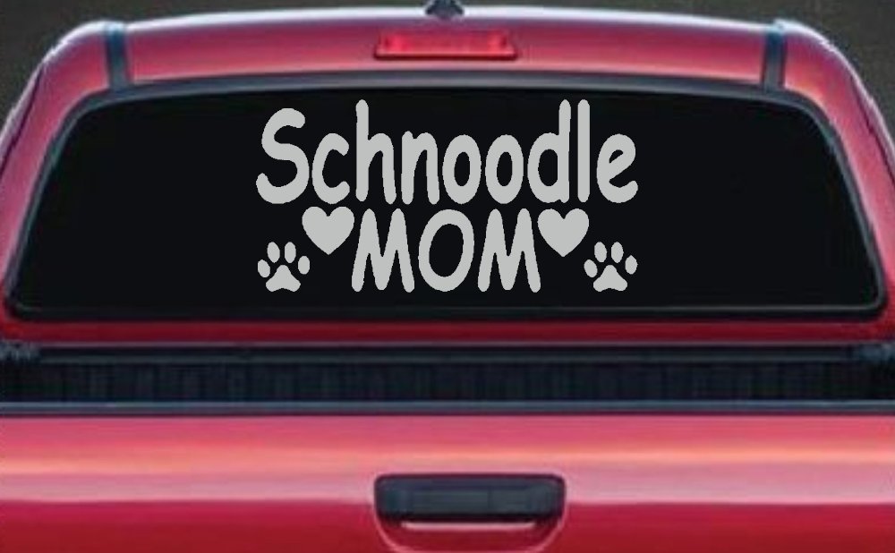 Schnoodle Mom with Dog Paw Prints Car or Truck Window Decal Sticker (Light Gray)
