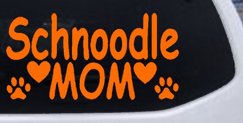 Schnoodle Mom with Dog Paw Prints Car or Truck Window Decal Sticker (Orange)