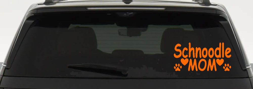 Schnoodle Mom with Dog Paw Prints Car or Truck Window Decal Sticker (Orange)