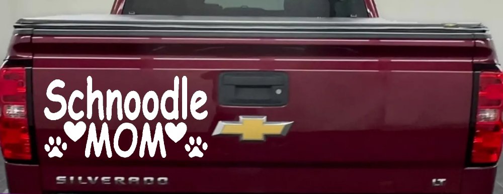 Schnoodle Mom with Dog Paw Prints Car or Truck Window Decal Sticker (White)