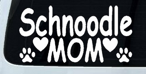 Schnoodle Mom with Dog Paw Prints Car or Truck Window Vinyl Decal Sticker (White)