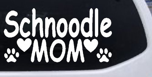 Schnoodle Mom with Dog Paw Prints Car or Truck Window Decal Sticker (White)