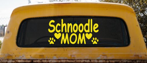 Schnoodle Mom with Dog Paw Prints Car or Truck Window Decal Sticker (Yellow)