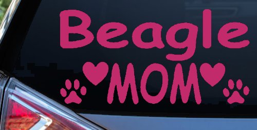 Beagle Mom With Dog Paw Prints Car or Truck Window Decal Sticker (Hot Pink)