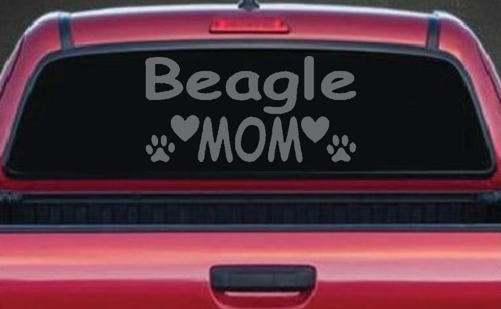 Beagle Mom With Dog Paw Prints Car or Truck Window Decal Sticker (Silver)